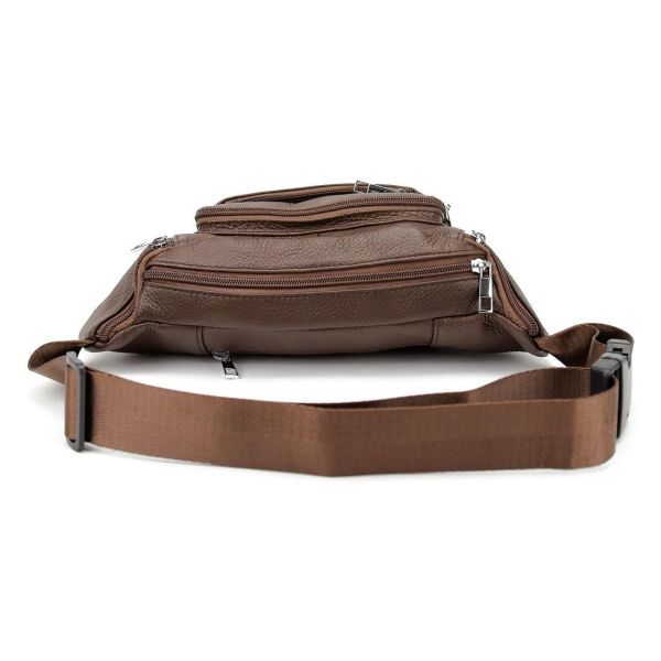Містка шкіряна сумка на пояс коричнева Tiding Bag M56-2030C
