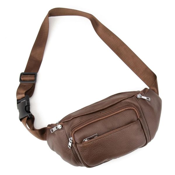 Містка шкіряна сумка на пояс коричнева Tiding Bag M56-2030C