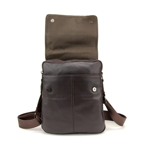 Шкіряний месенджер з клапаном на два відділи Tiding Bag M56-3508C коричневий