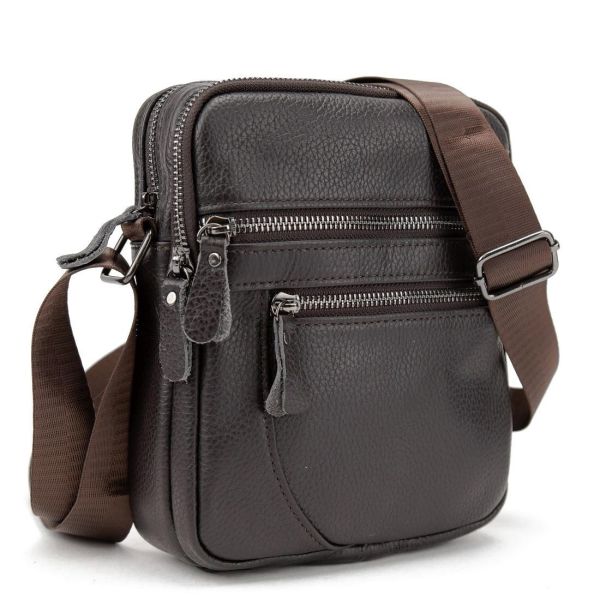 Чоловіча шкіряна сумка через плече Tiding Bag M56-3646-1C коричнева