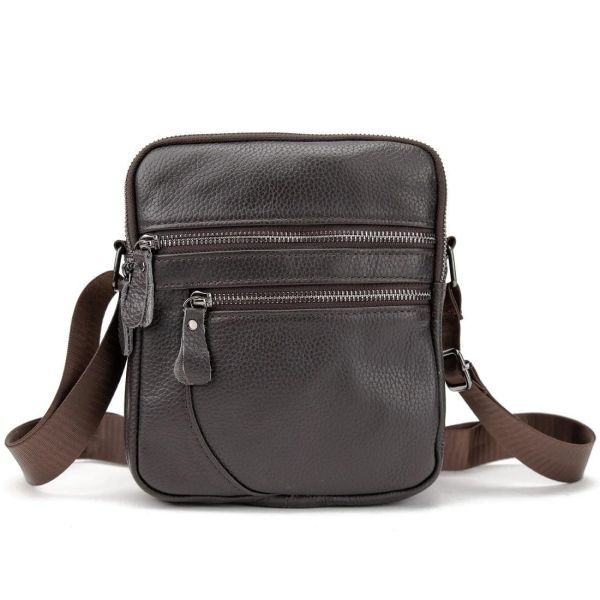 Чоловіча шкіряна сумка через плече Tiding Bag M56-3646-1C коричнева