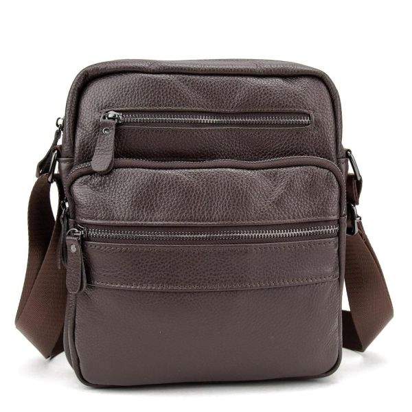 Чоловіча шкіряна сумка через плече Tiding Bag M56-9981C коричнева