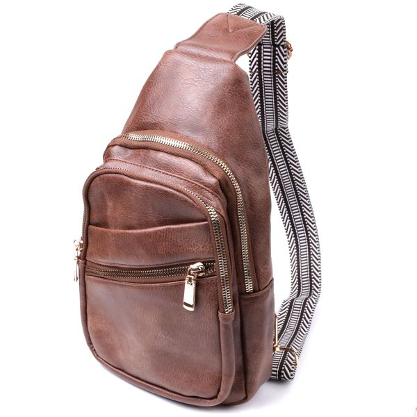 Модна жіноча сумка з однією лямкою через плече з екошкіри Vintage 22760 коричнева