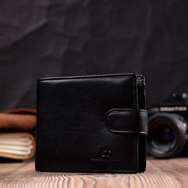 Чоловічий гаманець середнього розміру із натуральної шкіри ST Leather 22444 чорний