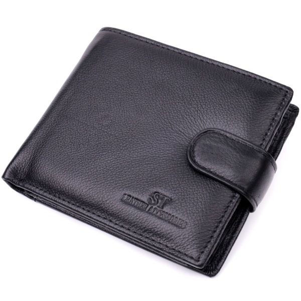 Чоловічий гаманець середнього розміру із натуральної шкіри ST Leather 22444 чорний