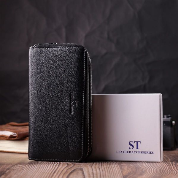 Чоловічий клатч на два відділення з натуральної шкіри ST Leather 22531 чорний