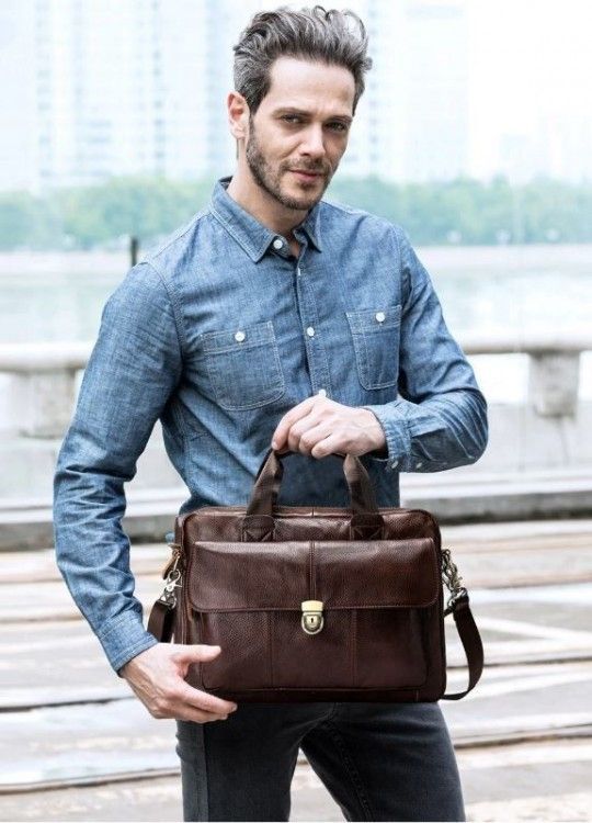 Сумка чоловіча шкіряна горизонтального типу 14798 Vintage коричнева