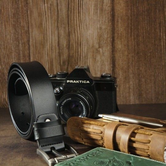 Ремінь чоловічий із затемненою пряжкою механіка 20314 Vintage чорний
