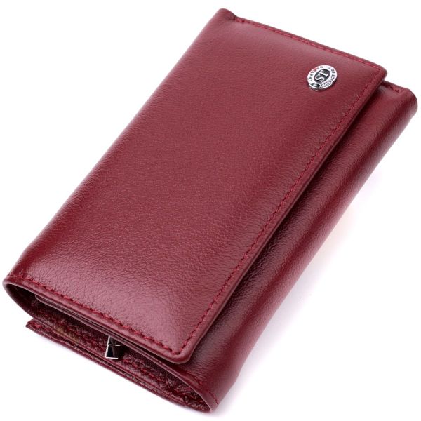 Симпатичний жіночий гаманець у три складання з натуральної шкіри ST Leather 19470 бордовий