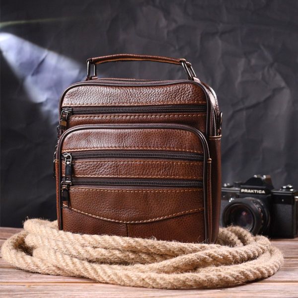 Стильна чоловіча сумка з натуральної шкіри 21275 Vintage коричнева