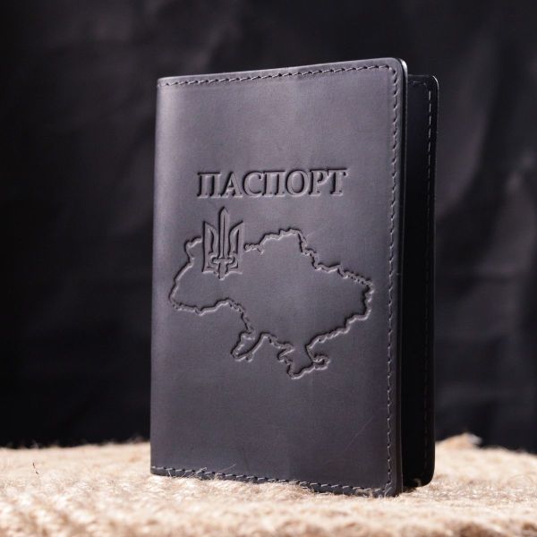 Стильная обложка на паспорт в винтажной коже Карта Grande Pelle 16770 черная