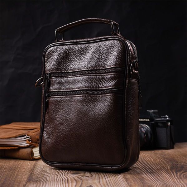 Стильный мужской мессенджер из натуральной кожи Vintage 21949 коричневый