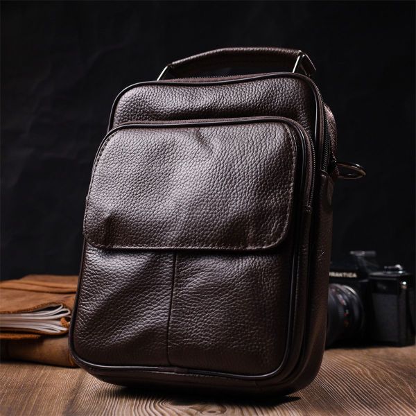 Стильный мужской мессенджер из натуральной кожи Vintage 21949 коричневый