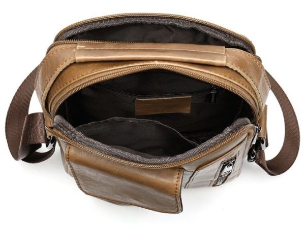 Сумка чоловіча гладка 14707 Vintage світло-коричнева