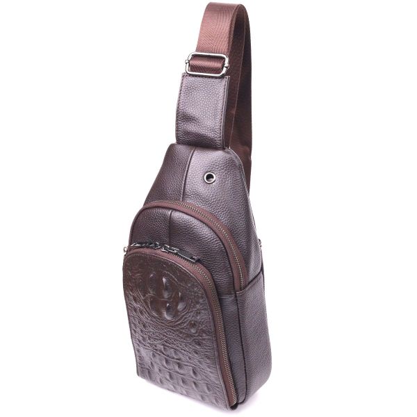 Сумка слінг чоловіча з натуральної фактурної шкіри 21401 Vintage коричневий Сумка слінг чоловіча з натуральної фактурної шкіри 21401 Vintage коричневий