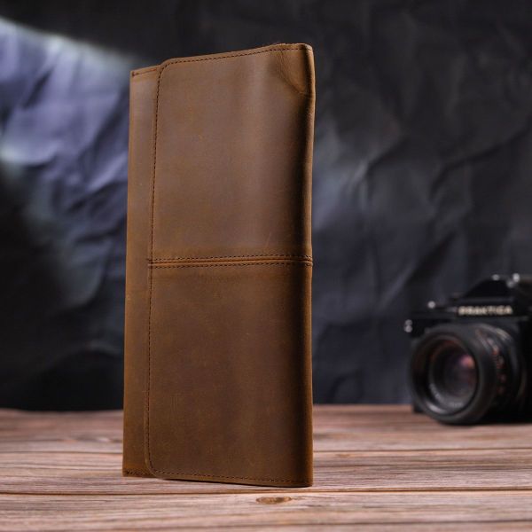 Тонкий чоловічий гаманець з натуральної вінтажної шкіри 21296 Vintage коричневий