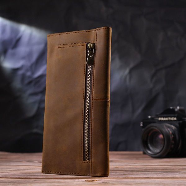 Тонкий чоловічий гаманець з натуральної вінтажної шкіри 21296 Vintage коричневий