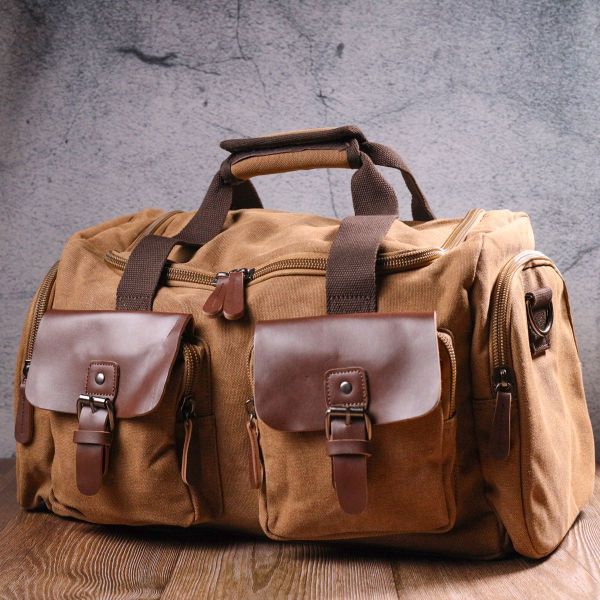 Зручна дорожня сумка із щільного текстилю 21239 Vintage коричнева