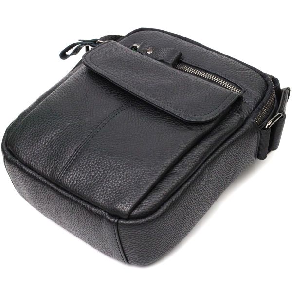 Вертикальная мужская сумка на плечо из натуральной кожи Vintage 22248 черная