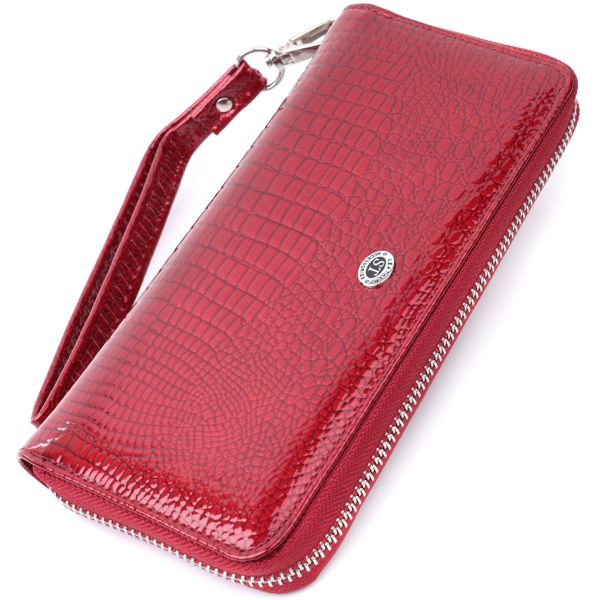Жіночий гаманець лакований на блискавці з натуральної шкіри ST Leather 22677 червоний